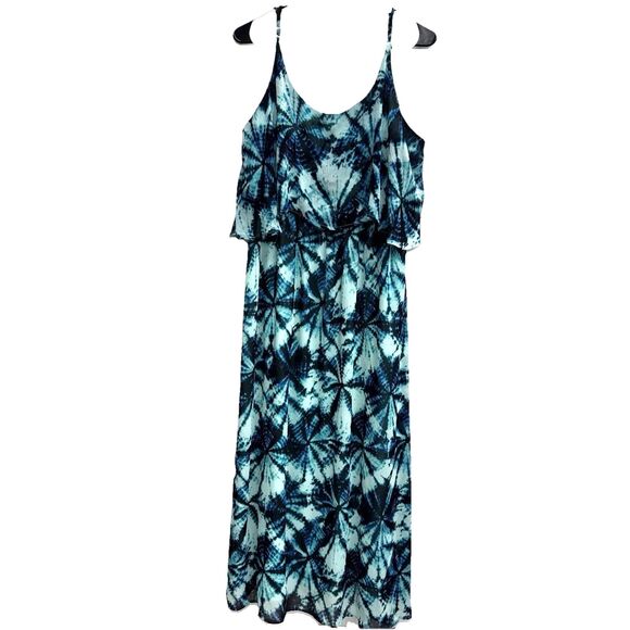 Faded Glory Dresses & Skirts - Faded Glory XL Flounce Top Maxi Dress Blue Black Tropical 16-18 Tie Dye Boho